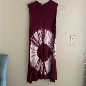 Burgundy High Neck Tie Dye Dress